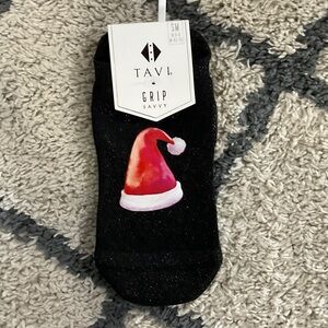 Pure Barre Black Socks with Red Santa Hat